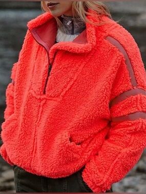 Free People Movement Nantucket Super Soft Fleece Neon Coral Color Sz L